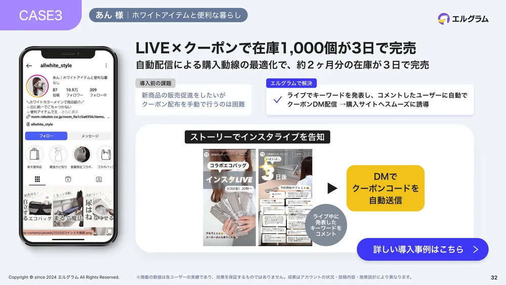 活用事例3 - LIVE × 自動DMで在庫1000個が3日で完売