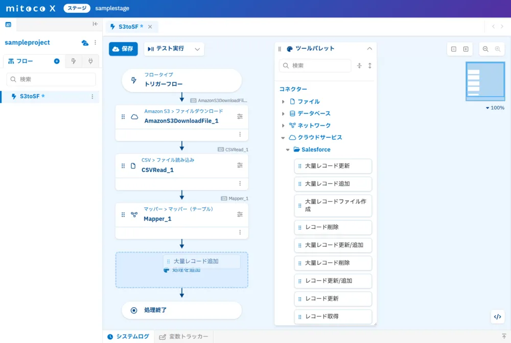 マウス操作で連携処理を構築