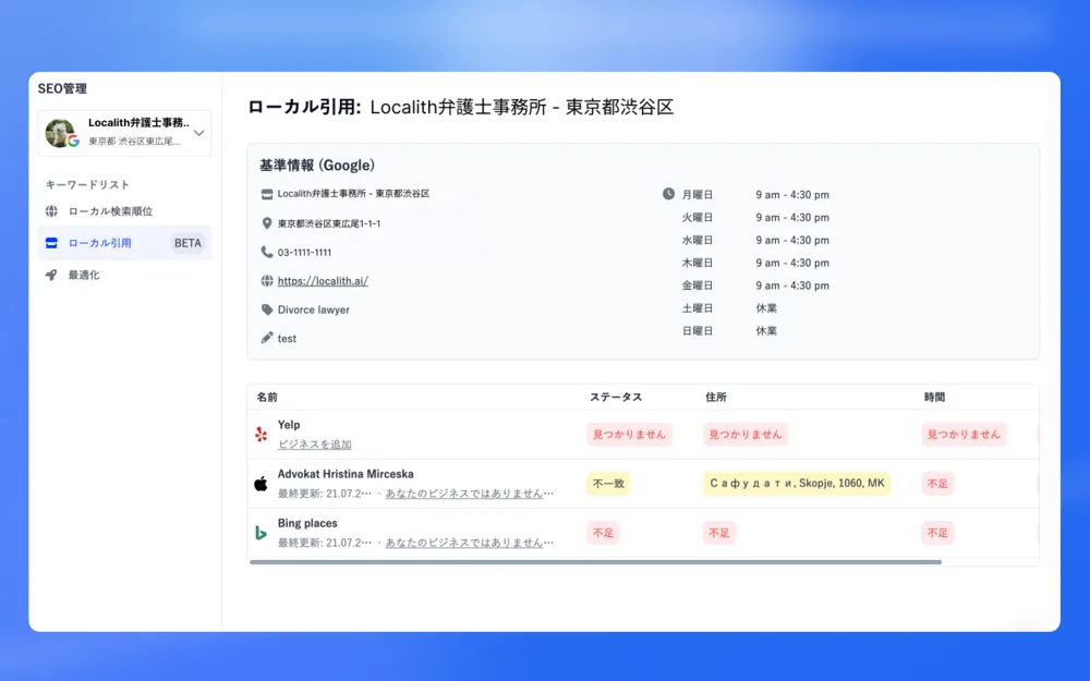 Localithローカルサイテーション（引用状況）